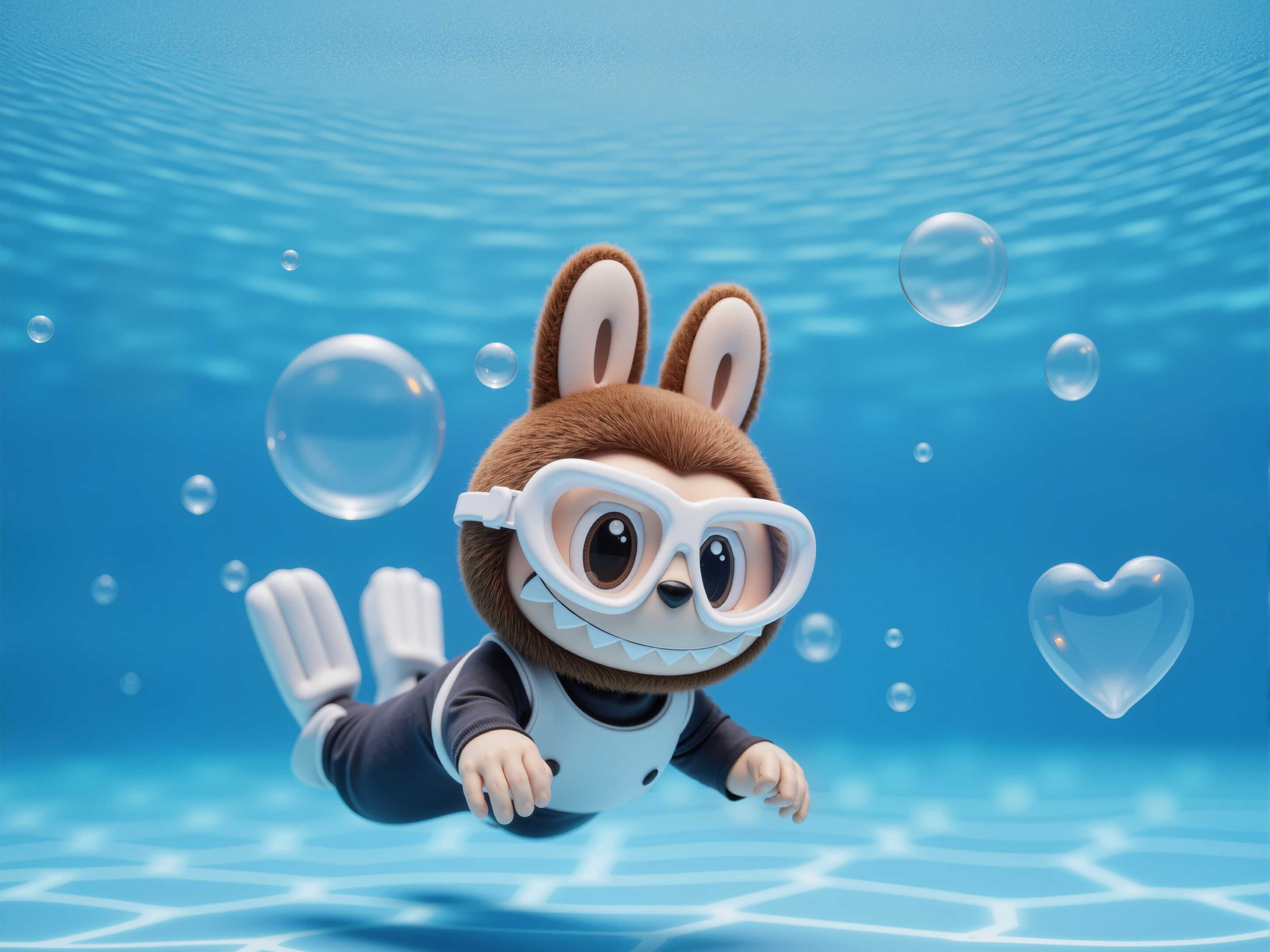 Coffee colored Labubu Pool Swimming Diving - Flat