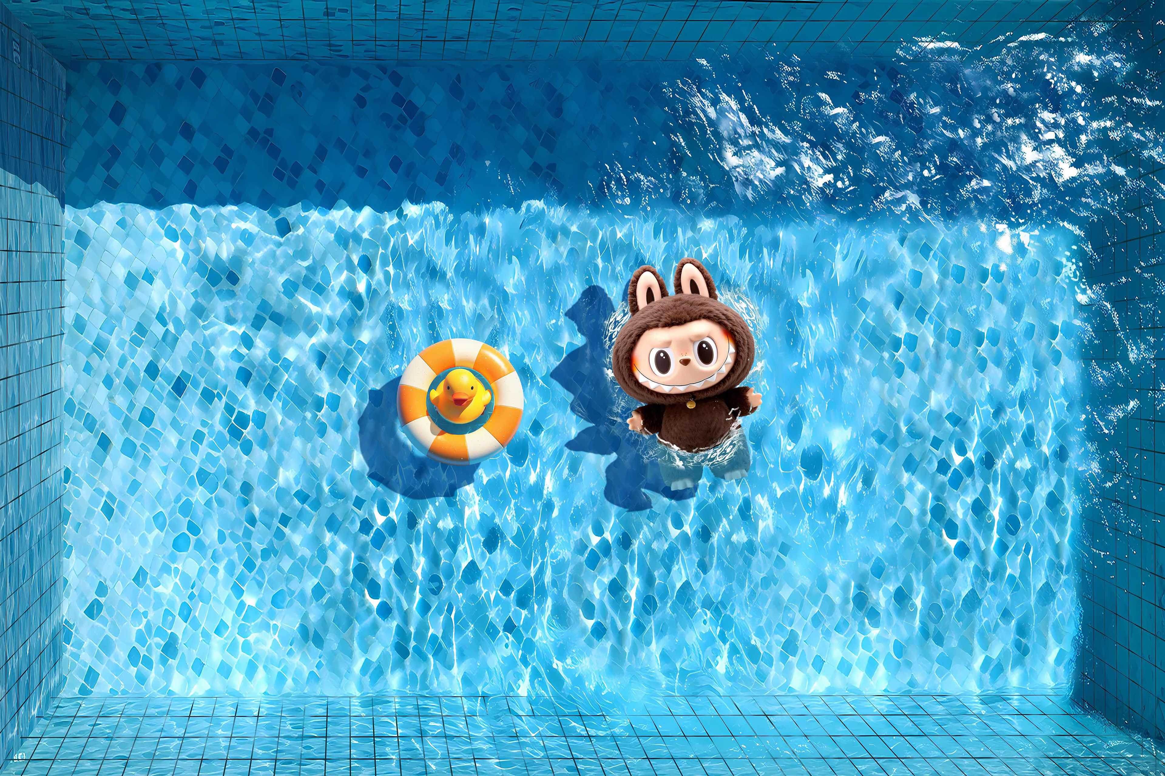 El verano en la piscina labubu de color café