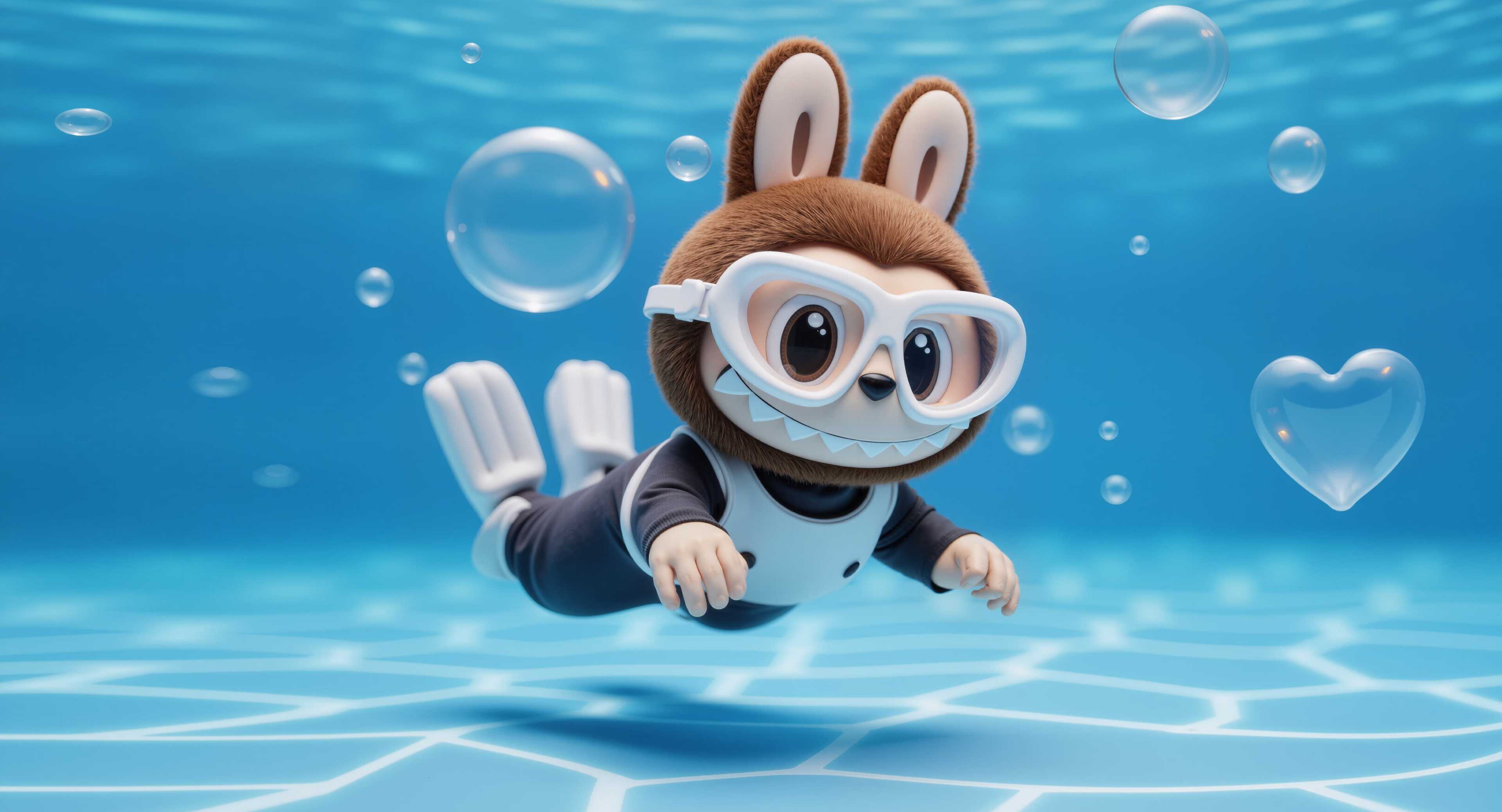 Coffee colored Labubu swimming pool diving - computer