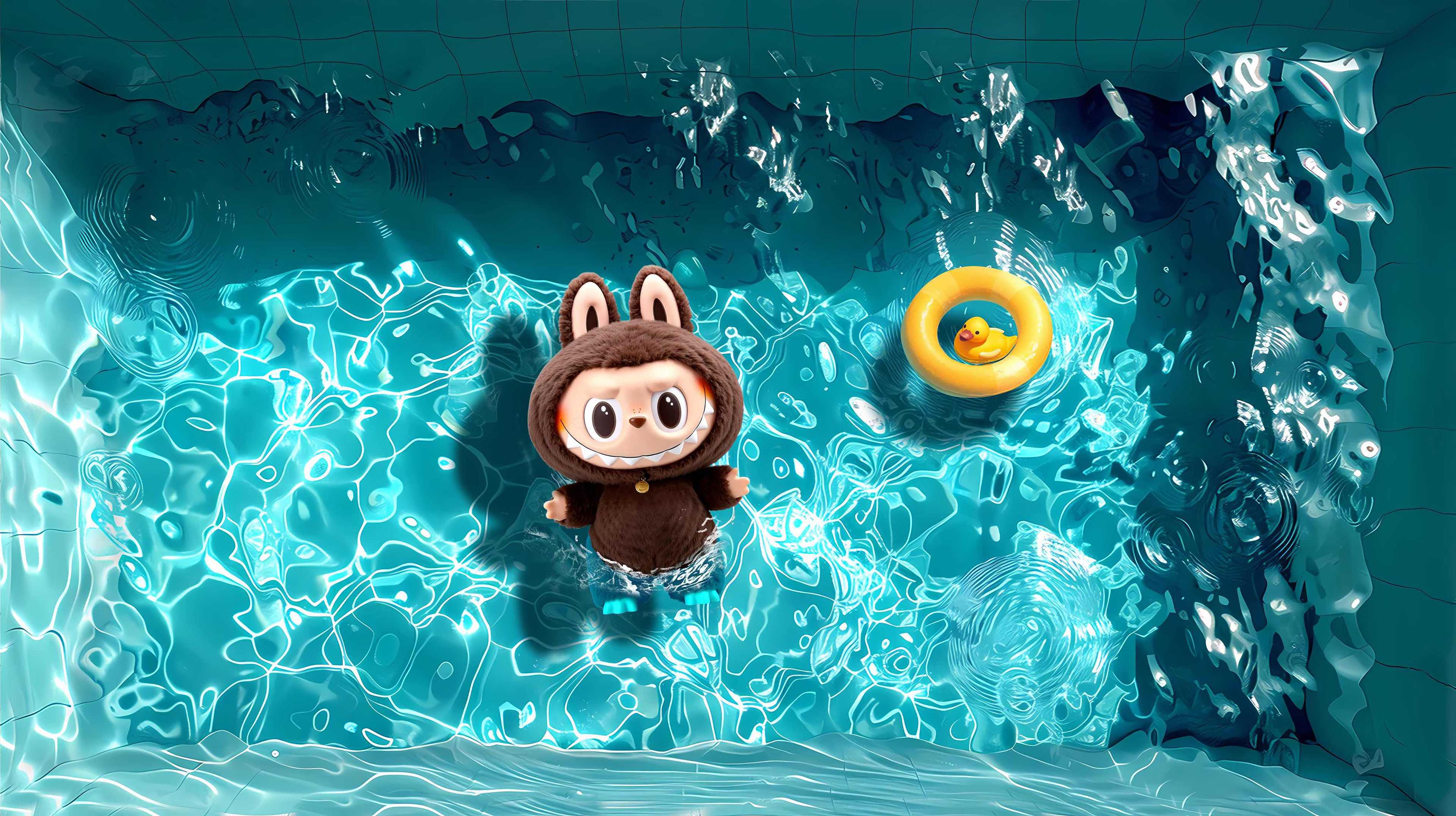 Coffee colored Labubu's Pool Adventure