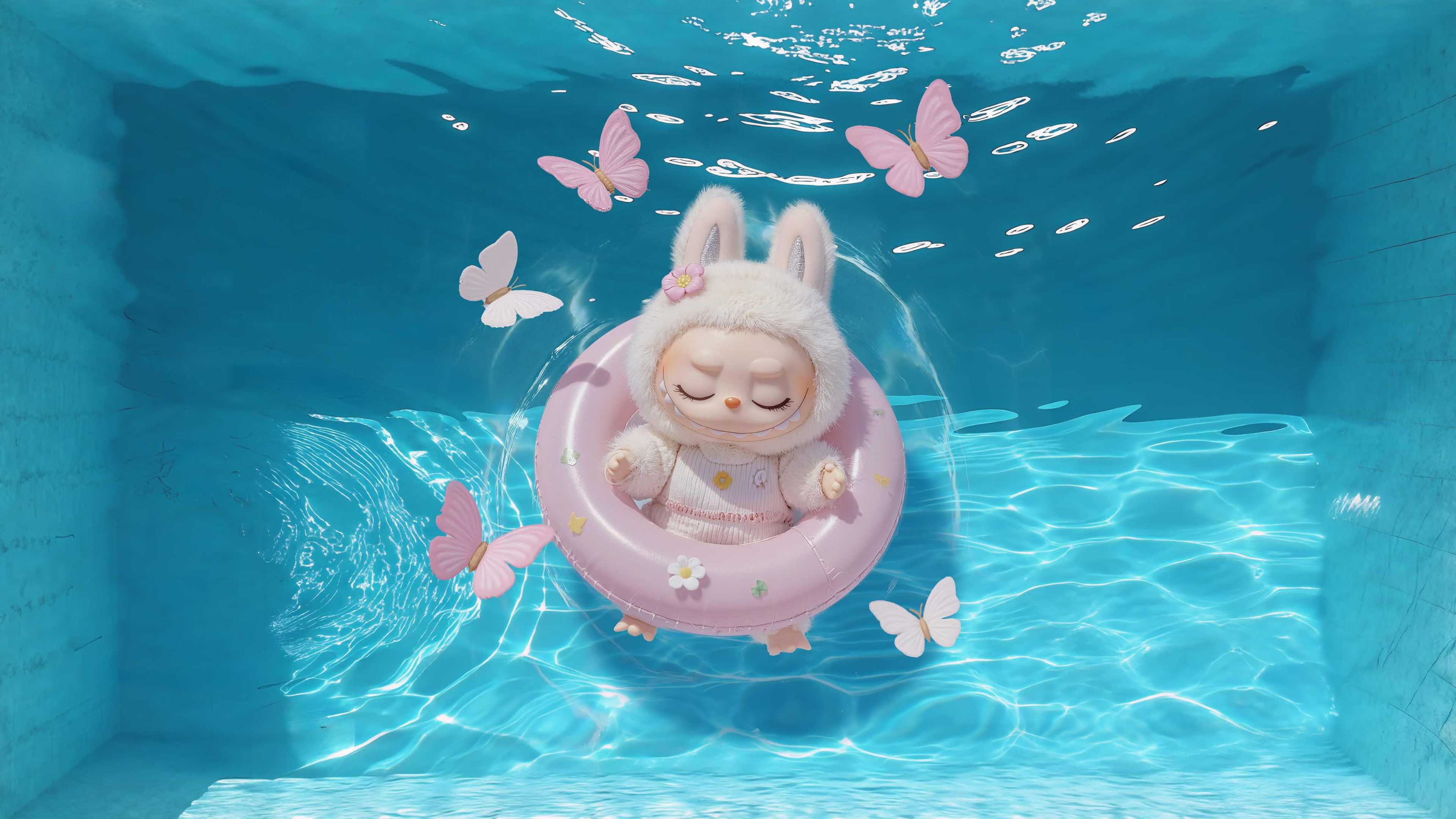 Pink LABUBU's dreamy floating