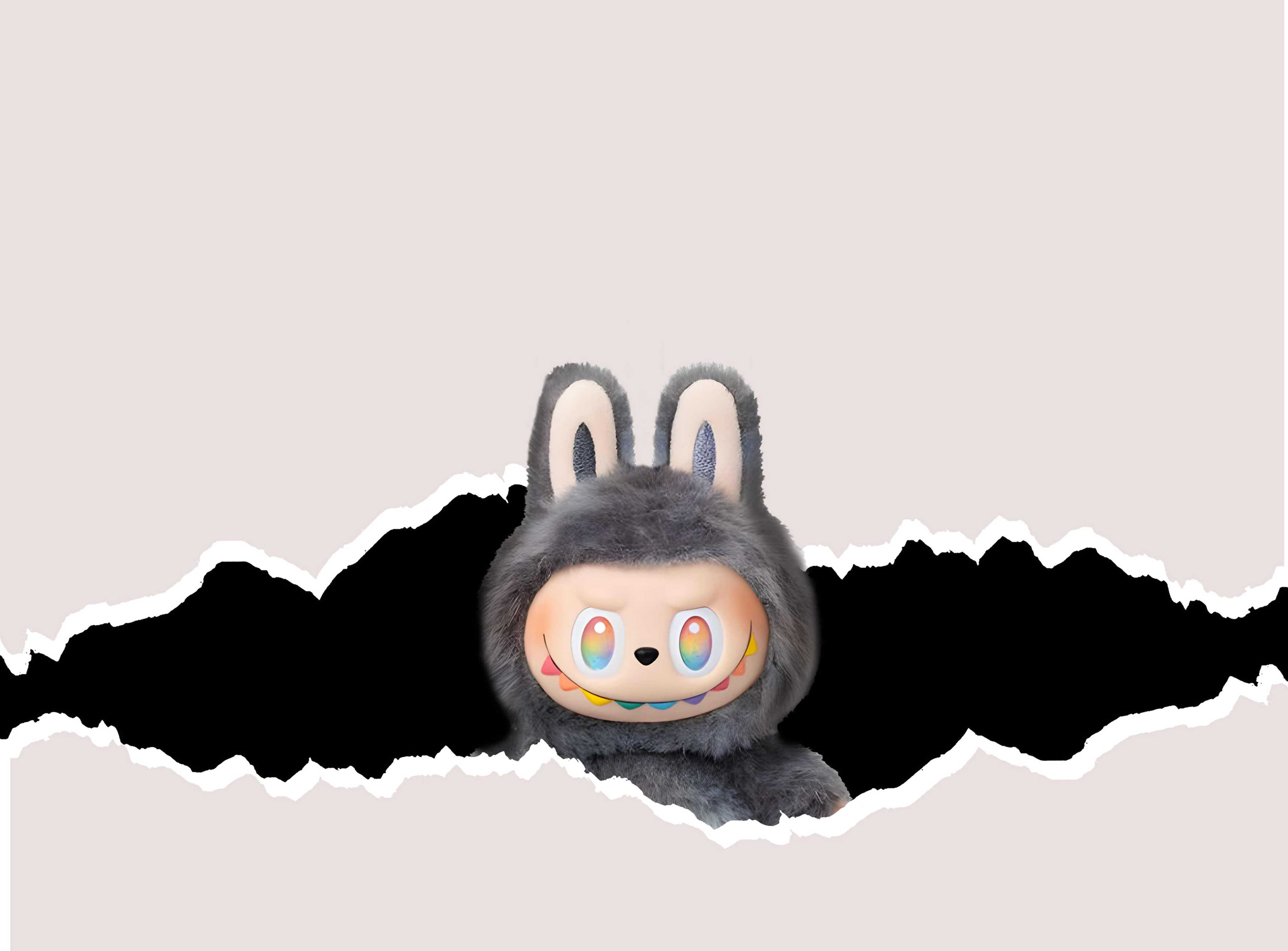 Breaking Out of the Screen - Rainbow Eyes Little Grey Rabbit Labubu