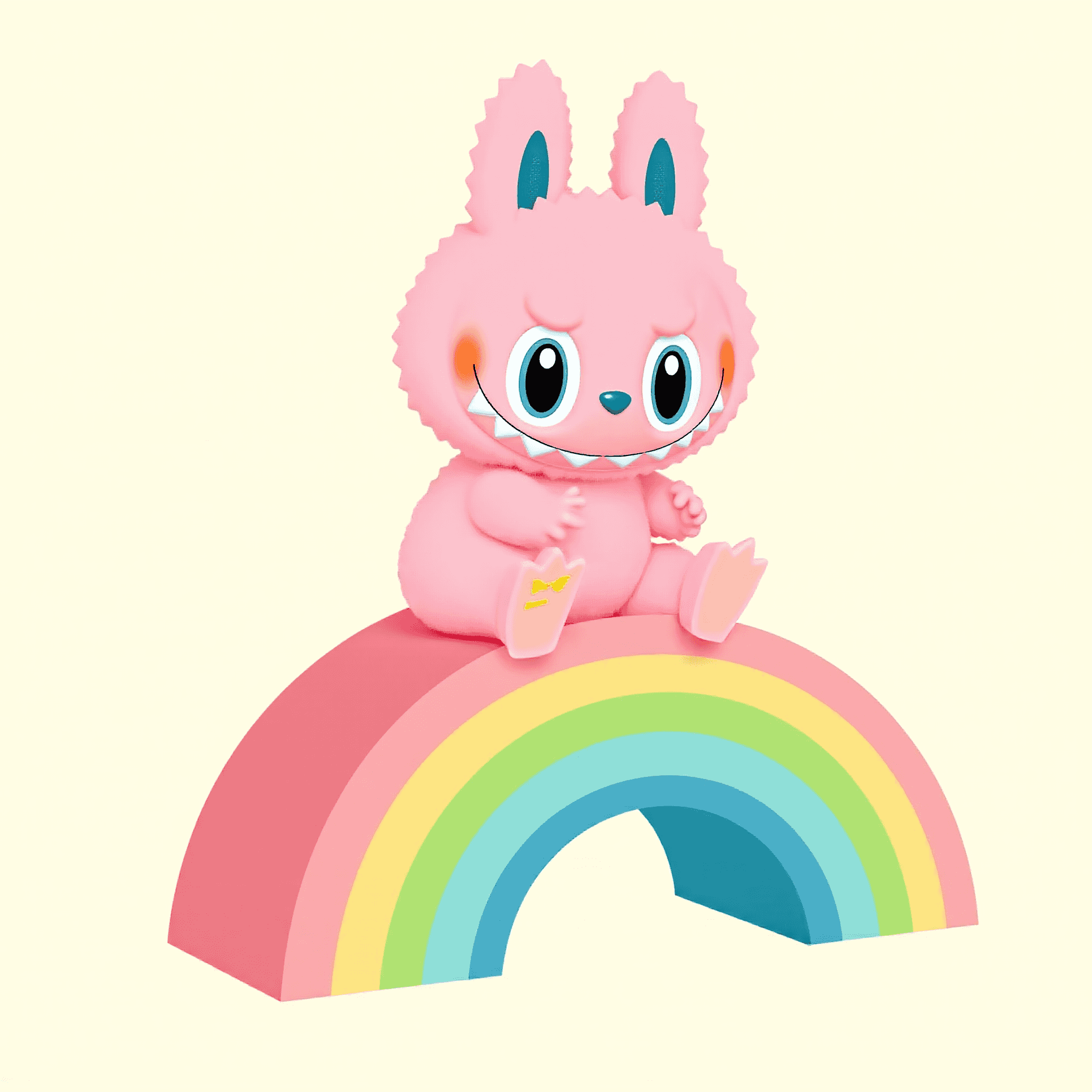 Labubu on Dreamy Rainbow | Pink Square Wallpaper