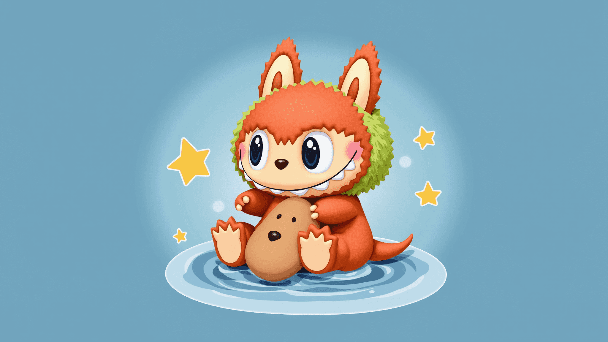 Fiesta de mango en la nube de labubu | lindo papel pintado de computadora